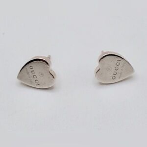 Gucci Trademark Sterling Heart Stud Earrings with Gucci Pouch .3 in